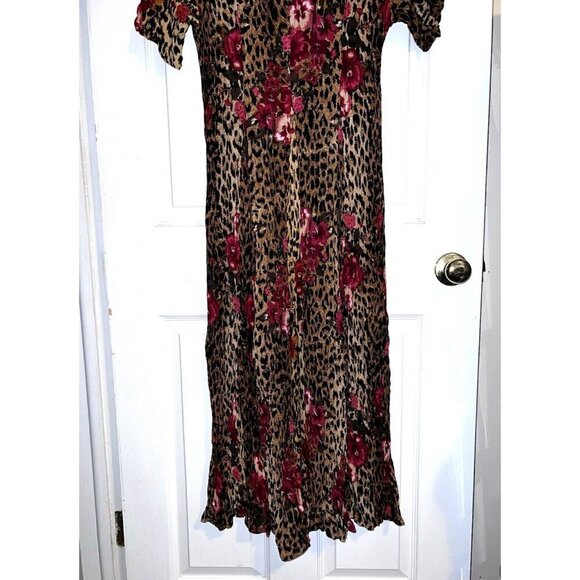 Vintage PRETTY PINK Short Sleeve Crinkle Animal Print Maxi Dress Gypsy 90s - Picture 11 of 11